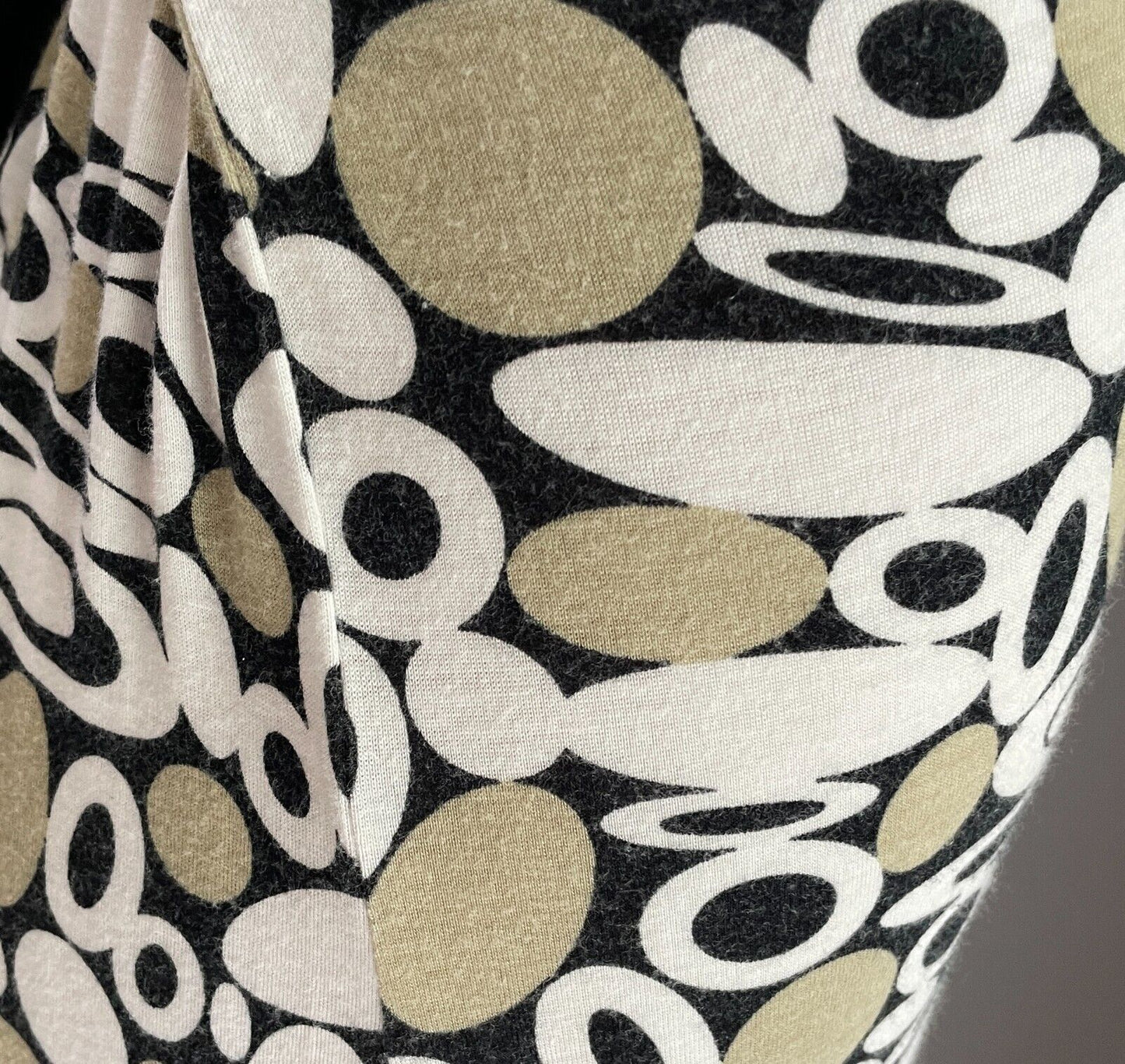 QUEENSPARK Dress Tie Back Midi 3/4 Sleeve Khaki White Black Spot Print Size M 12