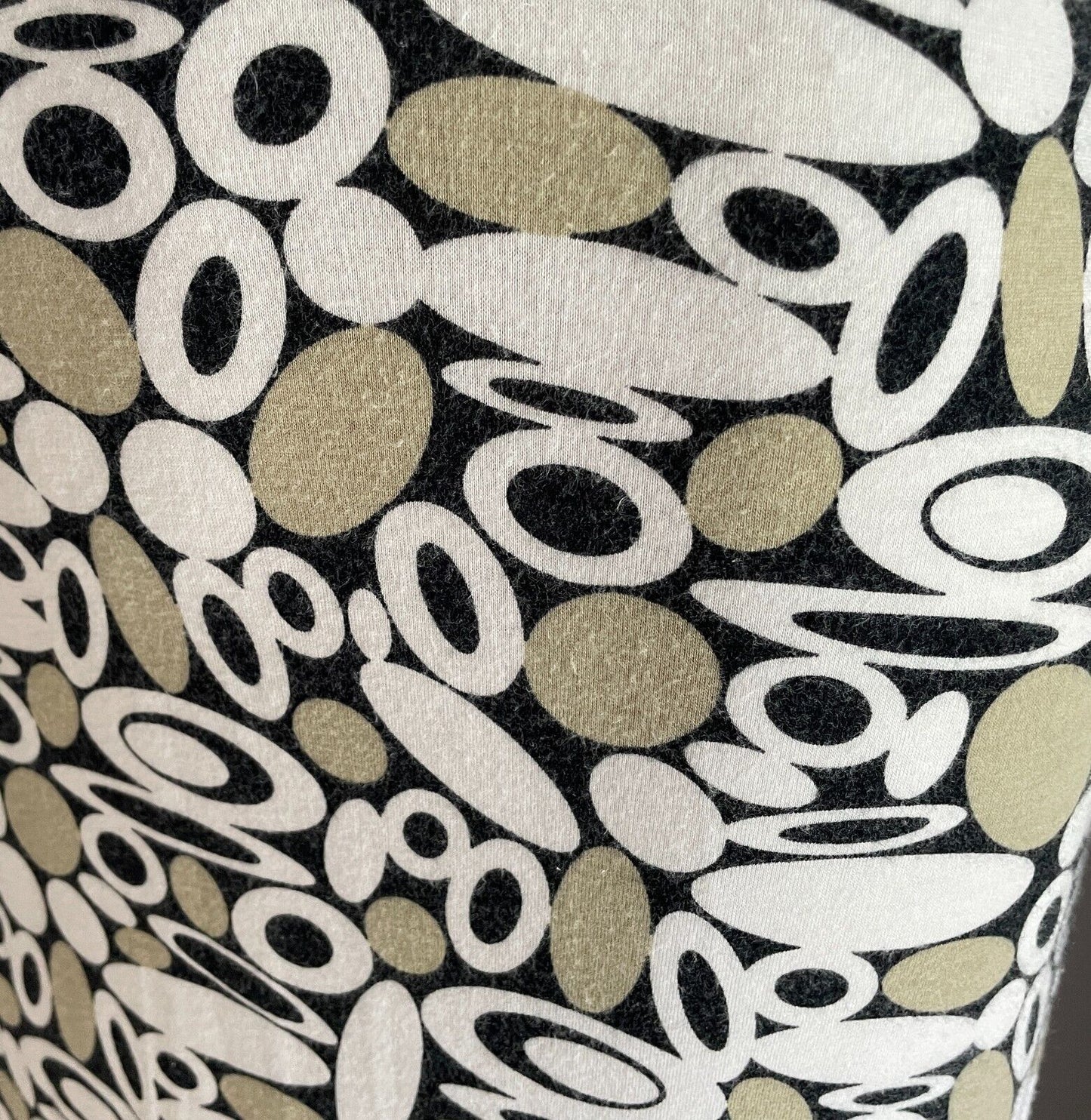 QUEENSPARK Dress Tie Back Midi 3/4 Sleeve Khaki White Black Spot Print Size M 12