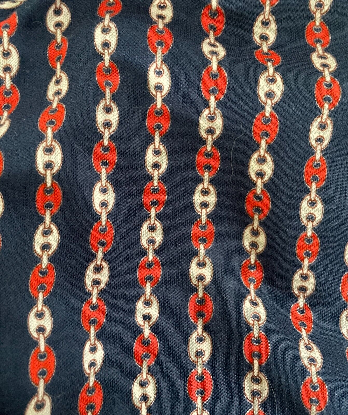 BRENDA BENNETT Birdcage Boutique Shift Dress Navy Rust Ivory Chain Jersey Sz 10