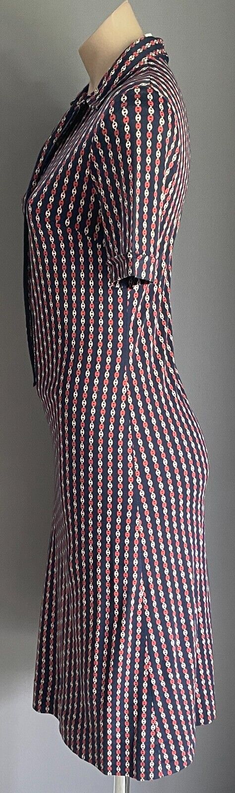 BRENDA BENNETT Birdcage Boutique Shift Dress Navy Rust Ivory Chain Jersey Sz 10