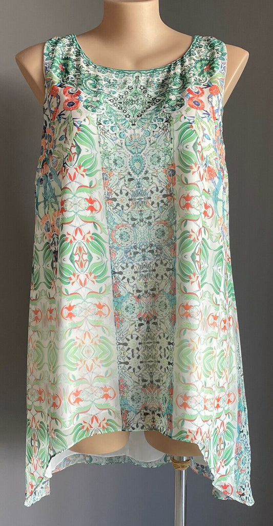 CITY CHIC Bucharest Hi Low Blouse Green & Pastel Colours Embellished Plus Size M