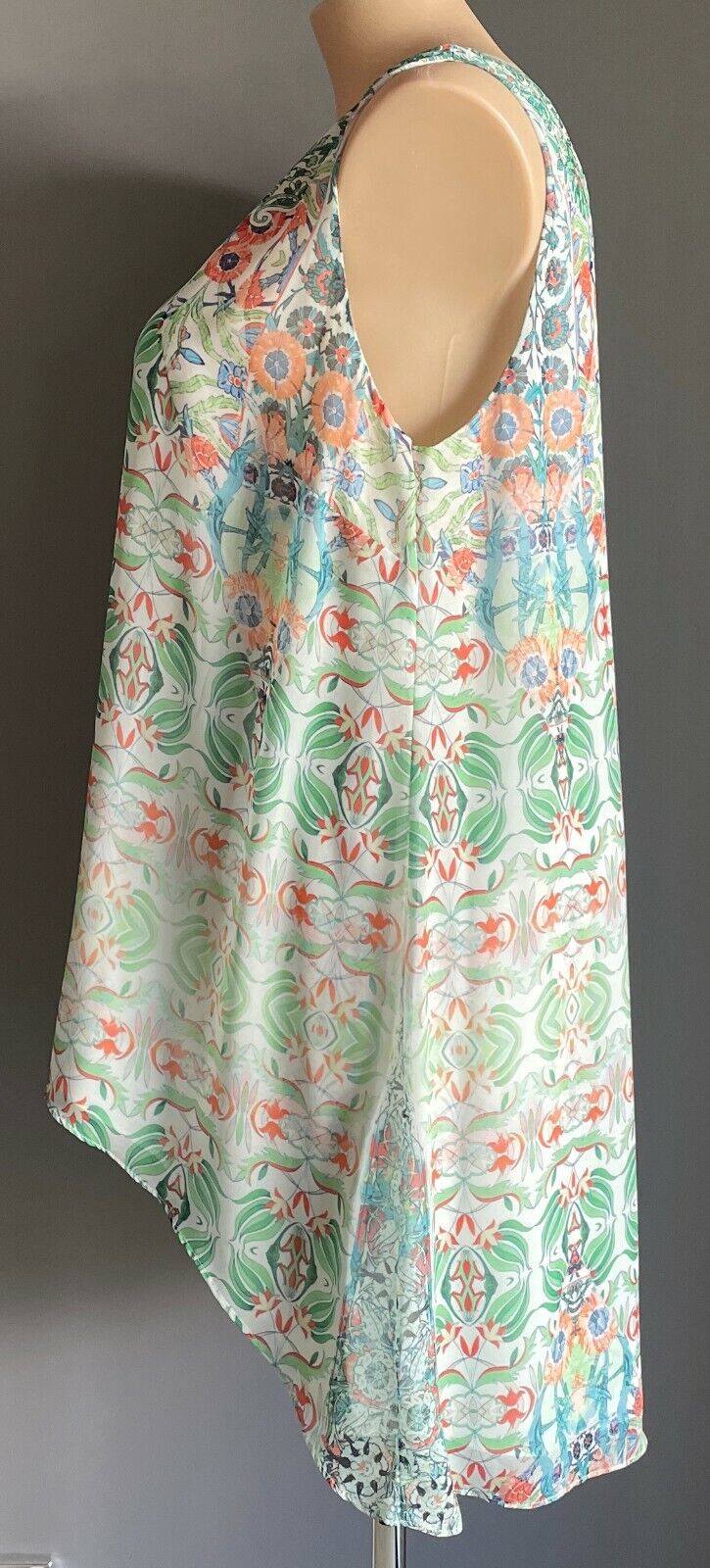 CITY CHIC Bucharest Hi Low Blouse Green & Pastel Colours Embellished Plus Size M