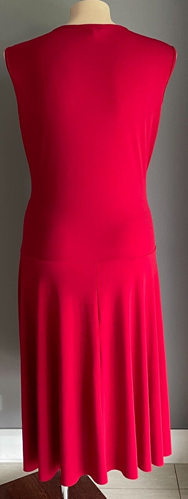 RTM Maxi Dress Red Sleeveless CrossOver Neck Ruched Belly Size L 12 Stretch