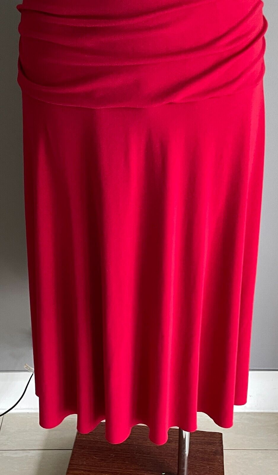 RTM Maxi Dress Red Sleeveless CrossOver Neck Ruched Belly Size L 12 Stretch