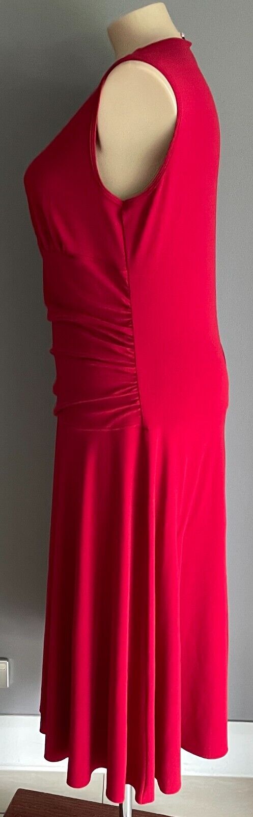 RTM Maxi Dress Red Sleeveless CrossOver Neck Ruched Belly Size L 12 Stretch