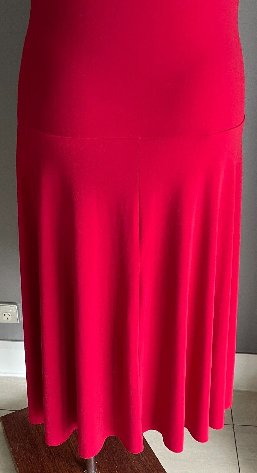 RTM Maxi Dress Red Sleeveless CrossOver Neck Ruched Belly Size L 12 Stretch