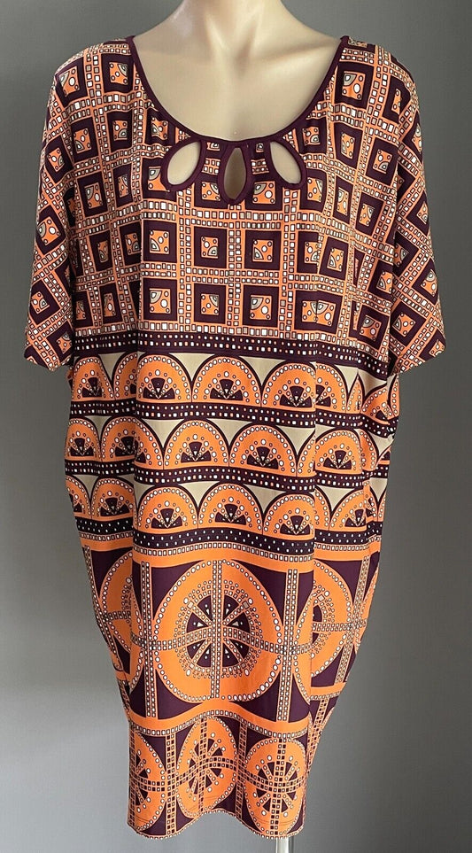 LEONA EDMISTON RUBY Shift Dress Burgundy Orange Taupe White Cut Out Size 3 14 16