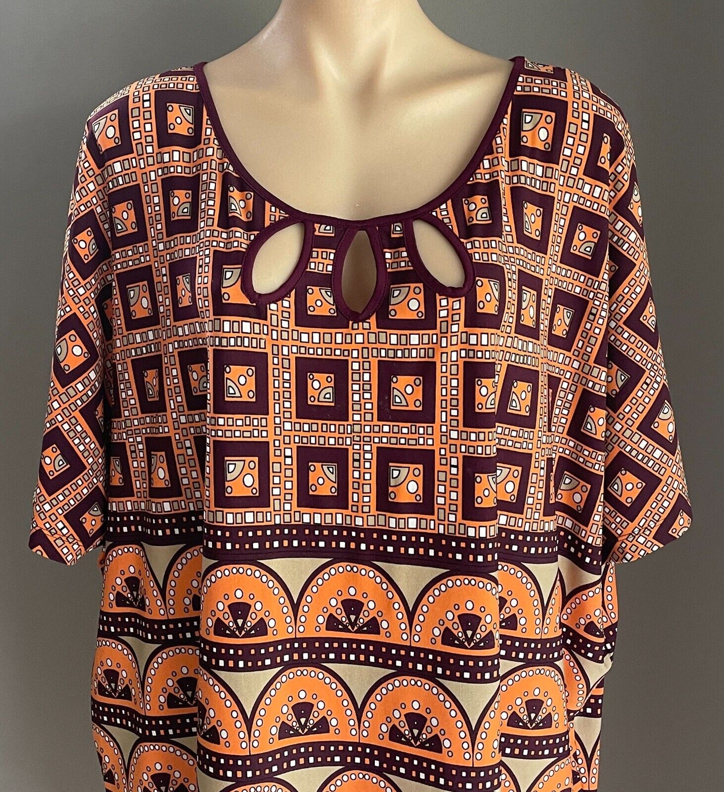 LEONA EDMISTON RUBY Shift Dress Burgundy Orange Taupe White Cut Out Size 3 14 16