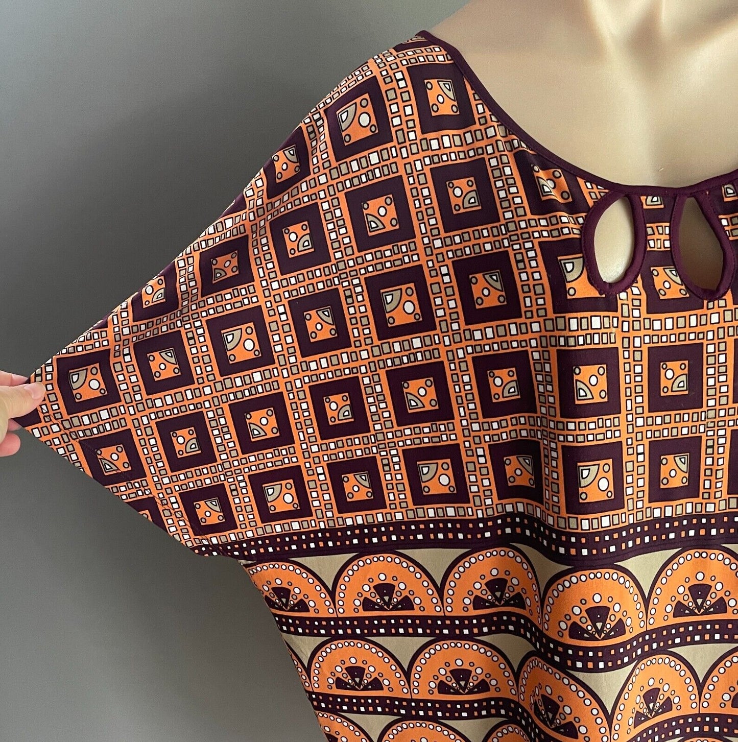 LEONA EDMISTON RUBY Shift Dress Burgundy Orange Taupe White Cut Out Size 3 14 16