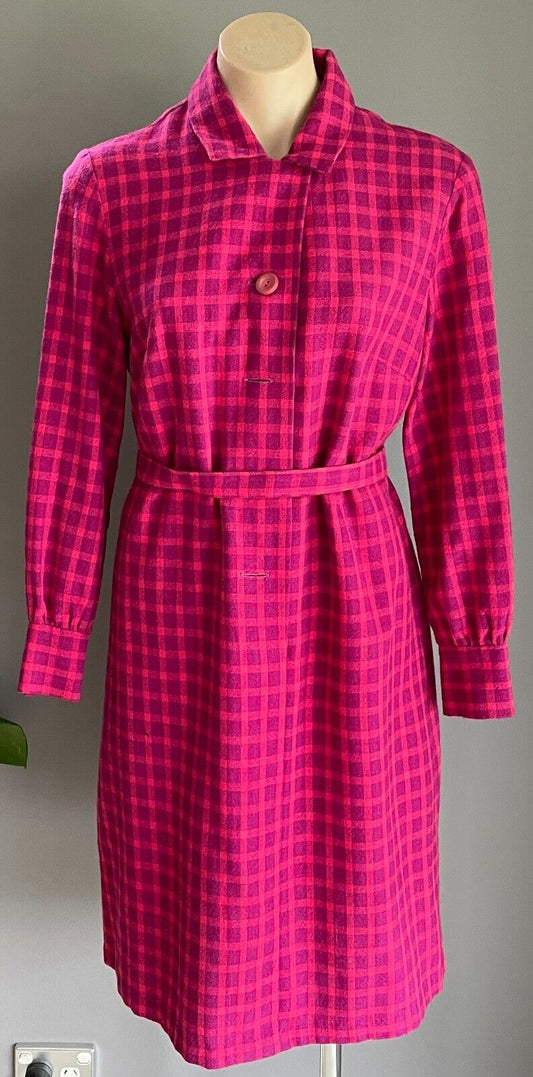 GAELTARRA Wool Tweed Dress Ireland Hand Woven Pink Purple Check Size 12 Vintage