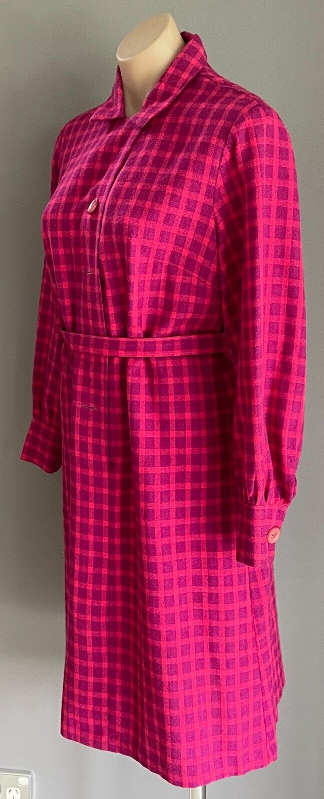 GAELTARRA Wool Tweed Dress Ireland Hand Woven Pink Purple Check Size 12 Vintage