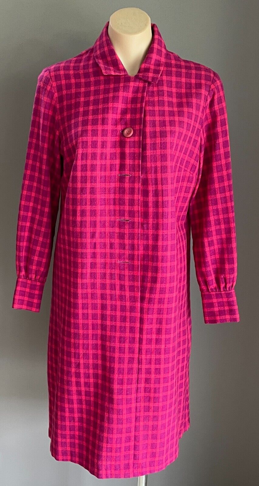 GAELTARRA Wool Tweed Dress Ireland Hand Woven Pink Purple Check Size 12 Vintage