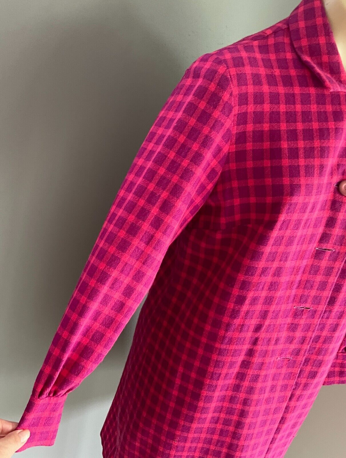 GAELTARRA Wool Tweed Dress Ireland Hand Woven Pink Purple Check Size 12 Vintage