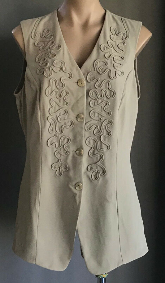 MIXIT CO-ORDINATES Sleeveless Top Light Khaki Cornelli Swirl Trim Size 16 MIXIT