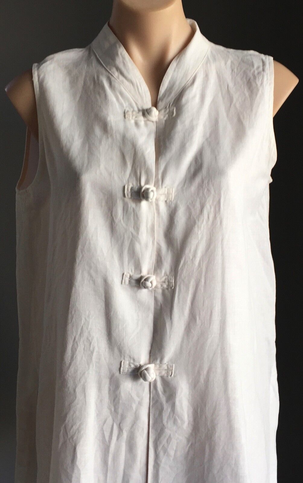BENTLEY ARBUCKLE USA Top Oriental Frog Button Front White Linen Size 10 AU 14