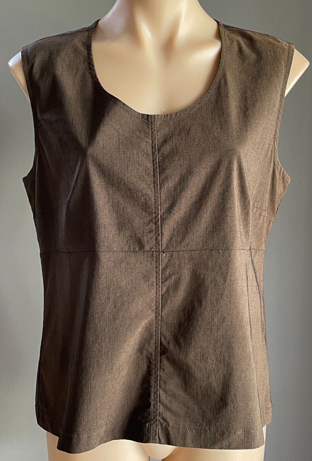 TAMEA RICE Sleeveless Brown Stretch Round Neck Top Size XL 12 14 Vintage Retro