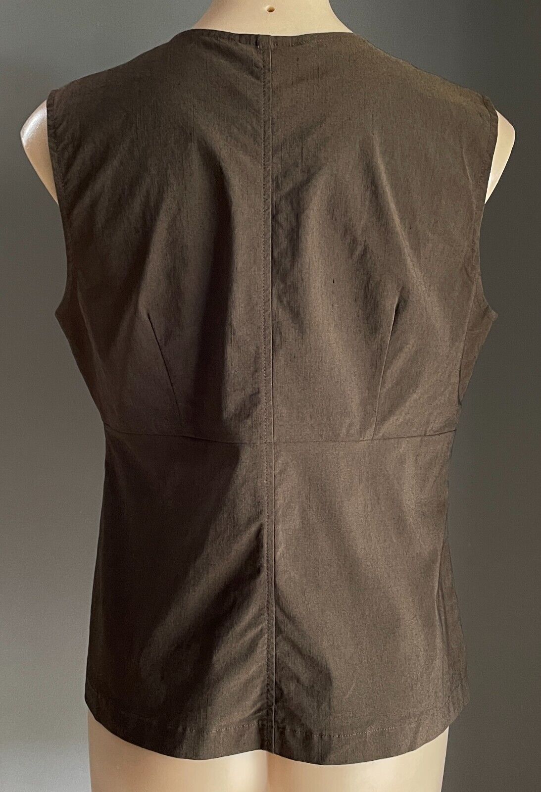 TAMEA RICE Sleeveless Brown Stretch Round Neck Top Size XL 12 14 Vintage Retro