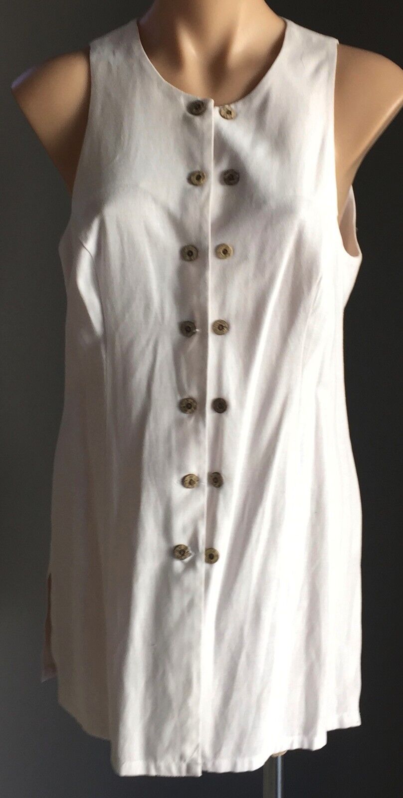 Vintage MARSHAL GERALD ASHLEY White Sleeveless Fitted Tunic Top Size 14