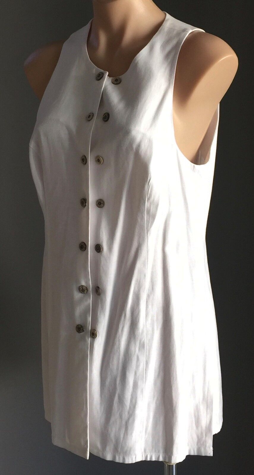 Vintage MARSHAL GERALD ASHLEY White Sleeveless Fitted Tunic Top Size 14
