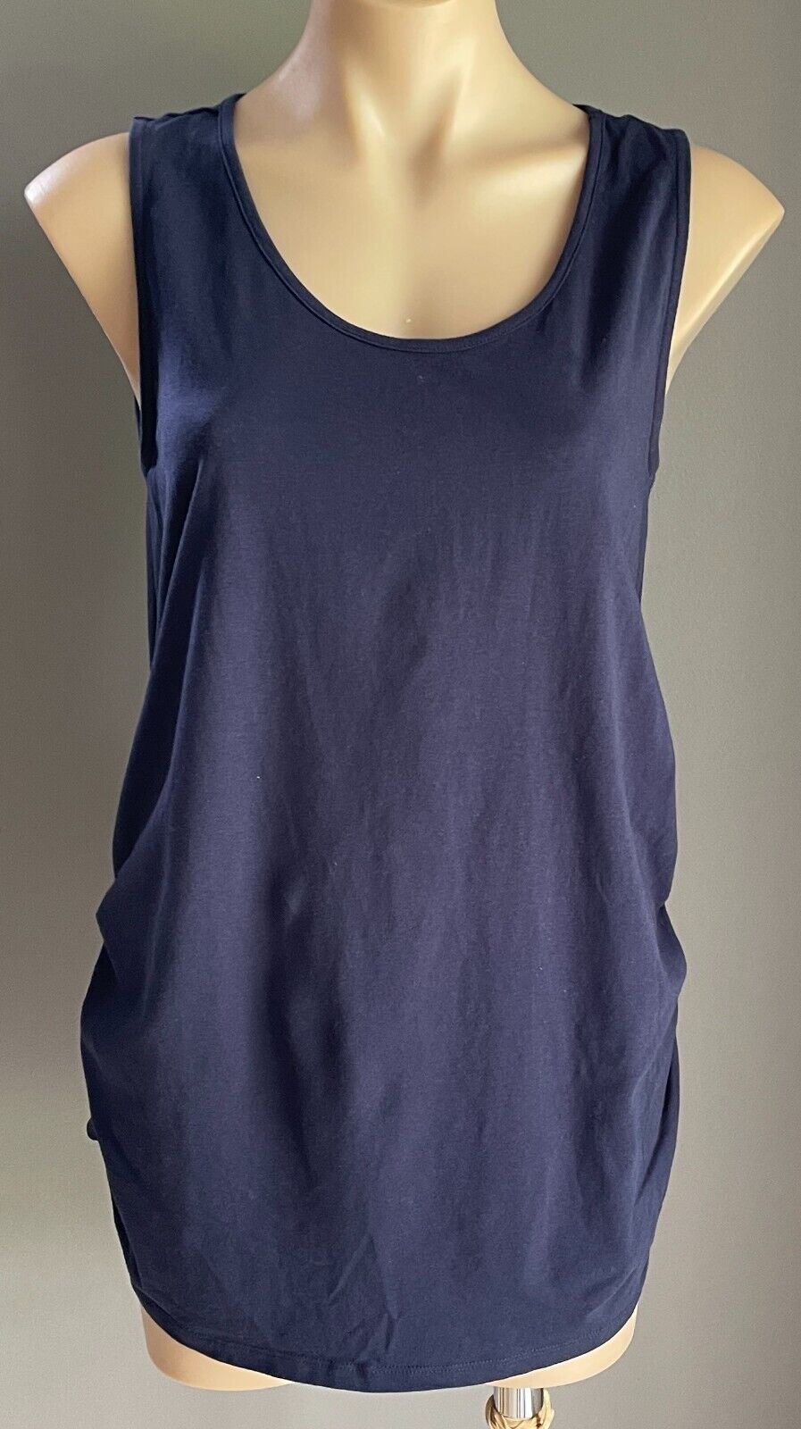 TARGET MATERNITY Top Tank Navy Blue Sleeveless Ruched Sides PreNatal Size 14 NEW