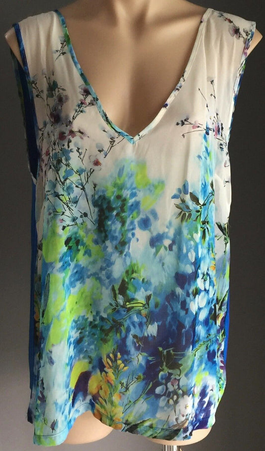 Retro CARA ROSSI Tank Top Sleeveless Sheer Floral Camisole Ladies Plus Size L 14