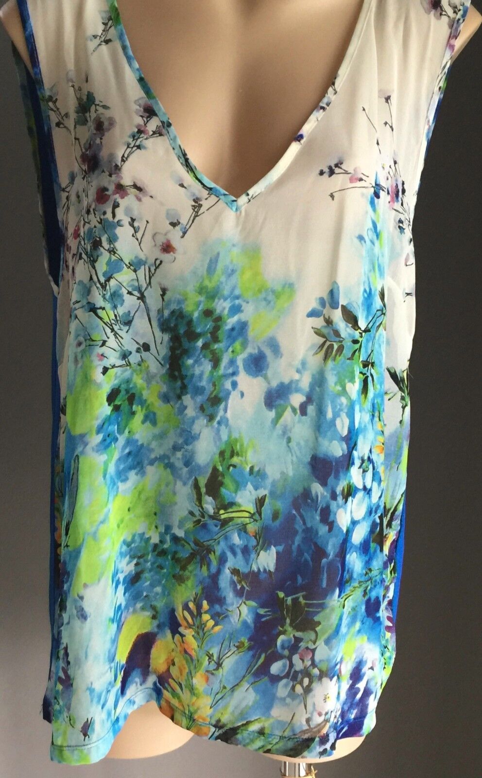Retro CARA ROSSI Tank Top Sleeveless Sheer Floral Camisole Ladies Plus Size L 14