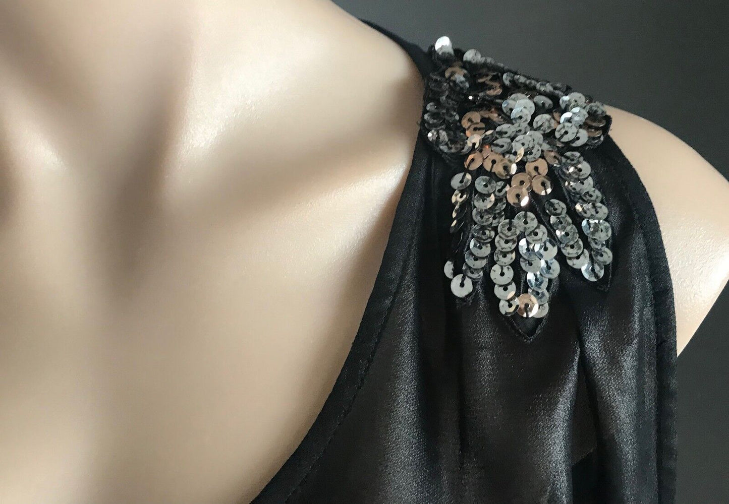 KENJI Tank Top Sleeveless Black w Sequin Shoulder Trim Whimsigoth Size 14 Retro