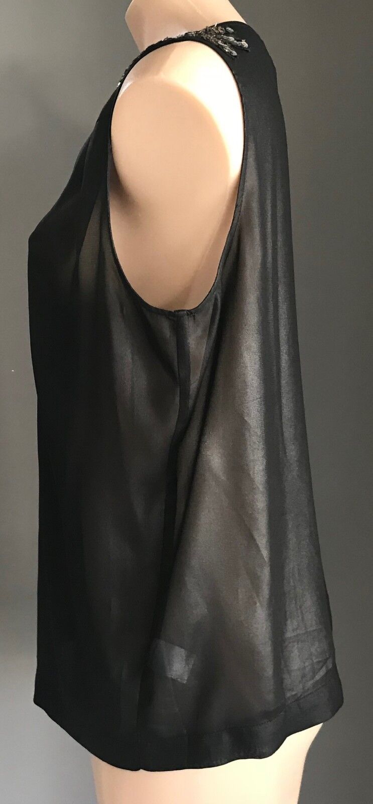KENJI Tank Top Sleeveless Black w Sequin Shoulder Trim Whimsigoth Size 14 Retro