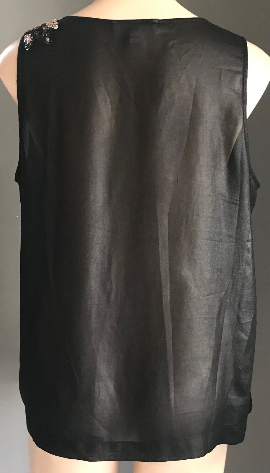 KENJI Tank Top Sleeveless Black w Sequin Shoulder Trim Whimsigoth Size 14 Retro