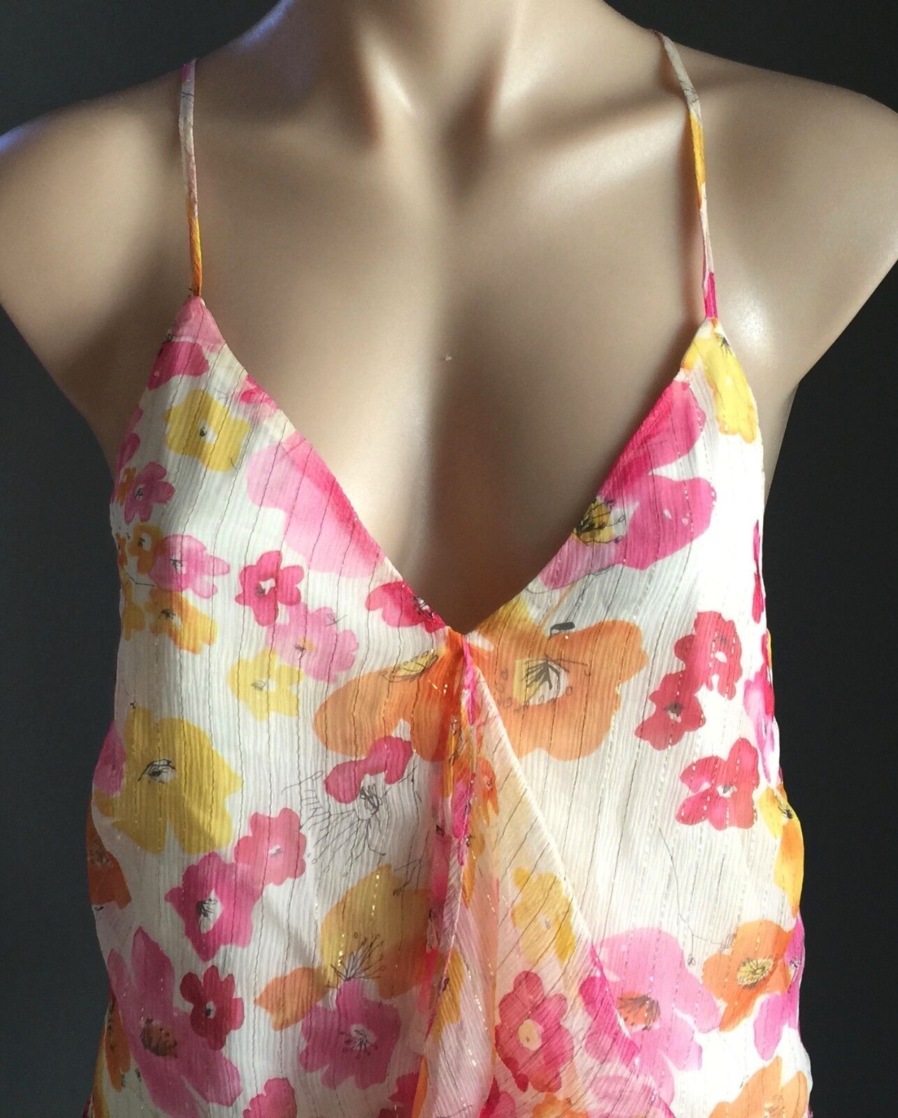 VALLEYGIRL Silk Singlet Top Floral Print Camisole Size Size 14 MultiColour NEW