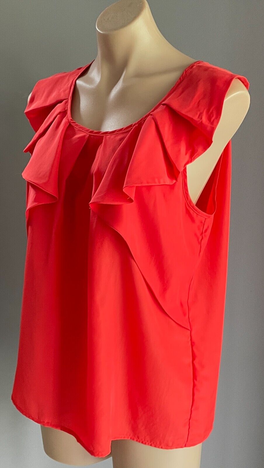 AVOCADO Blouse Coral Pleat Neck Sleeveless Ladies Top Size 14