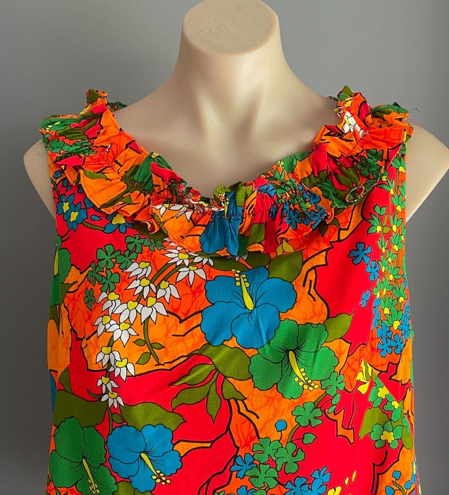 ROYAL HAWAIIAN Sundress Bright Tropical Loud A-Line Top Size 14 Vintage 1970s