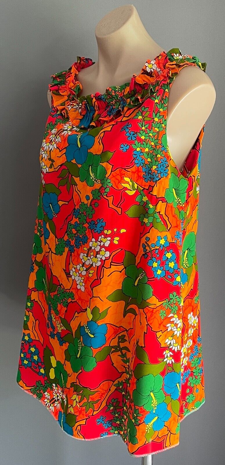 ROYAL HAWAIIAN Sundress Bright Tropical Loud A-Line Top Size 14 Vintage 1970s
