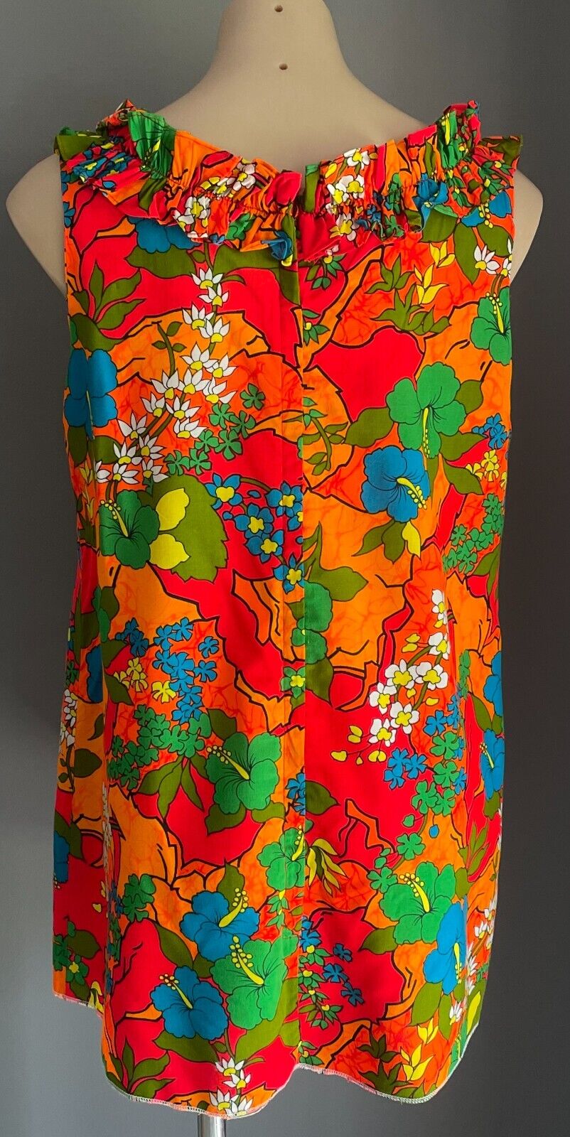 ROYAL HAWAIIAN Sundress Bright Tropical Loud A-Line Top Size 14 Vintage 1970s