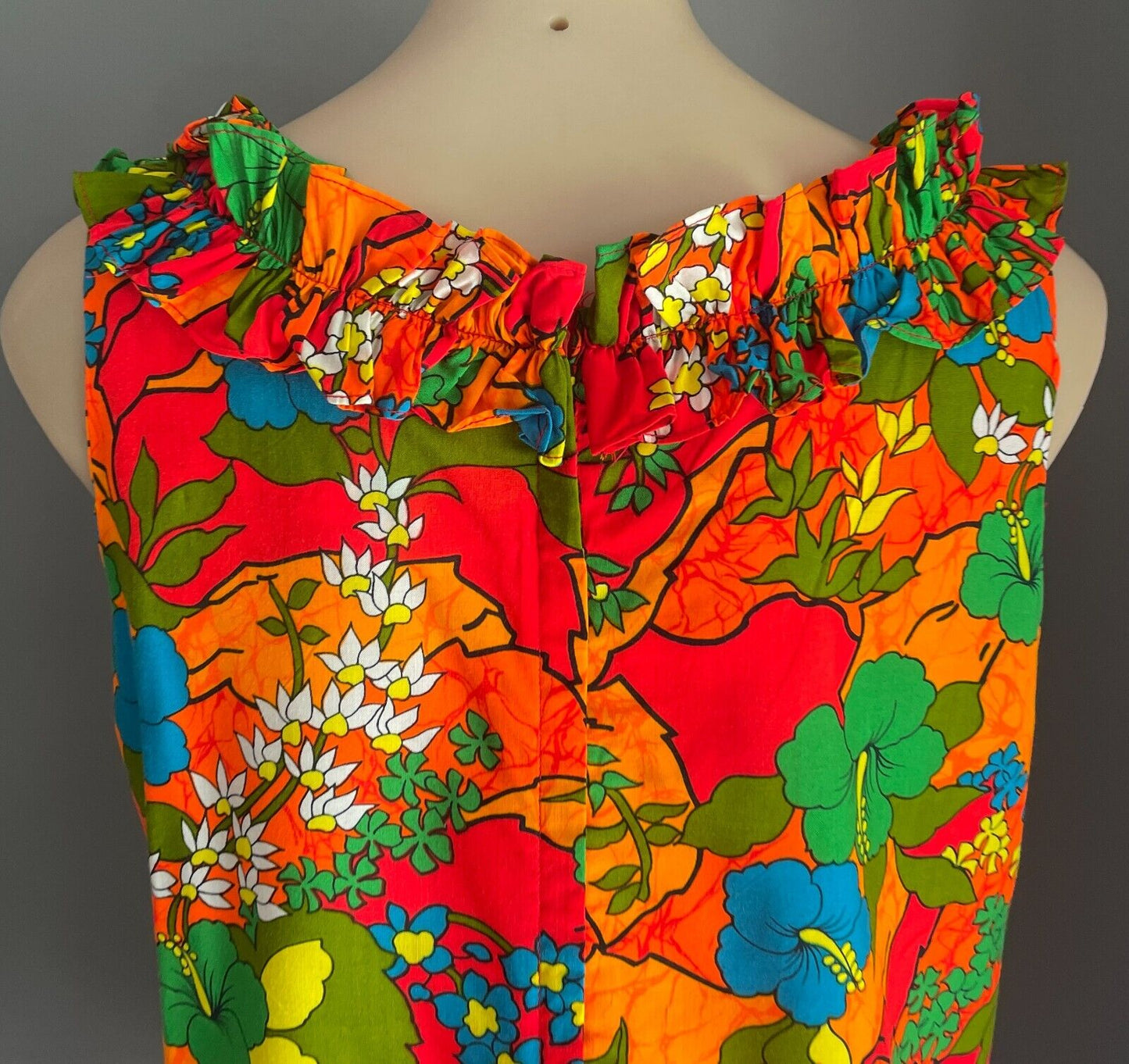 ROYAL HAWAIIAN Sundress Bright Tropical Loud A-Line Top Size 14 Vintage 1970s