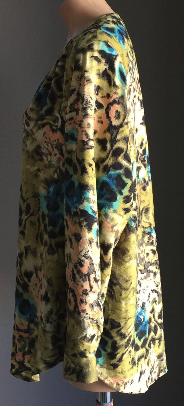 SUZANNE GRAE Gold Button Front Top Mottled Print Long Sleeve Blouse Size 14