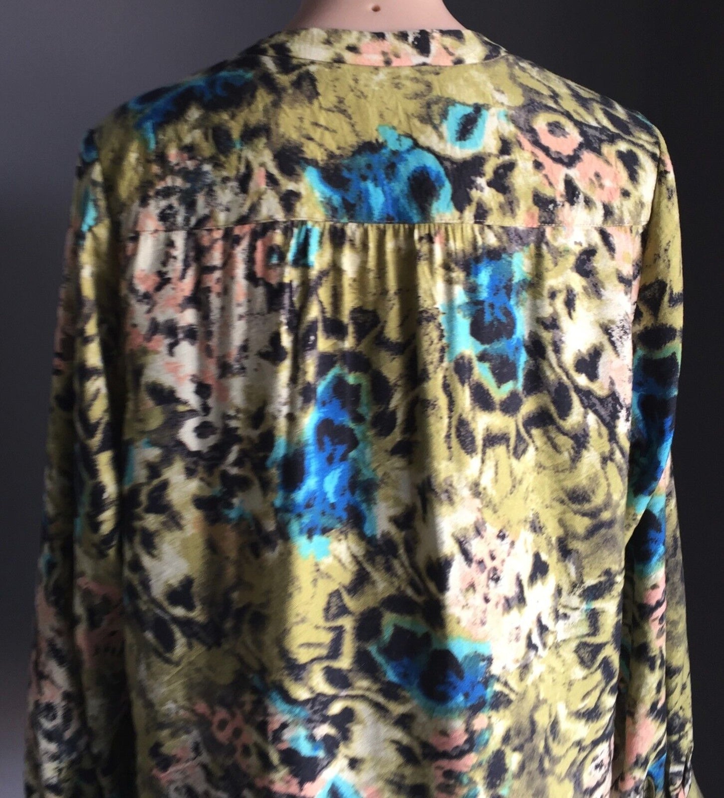 SUZANNE GRAE Gold Button Front Top Mottled Print Long Sleeve Blouse Size 14