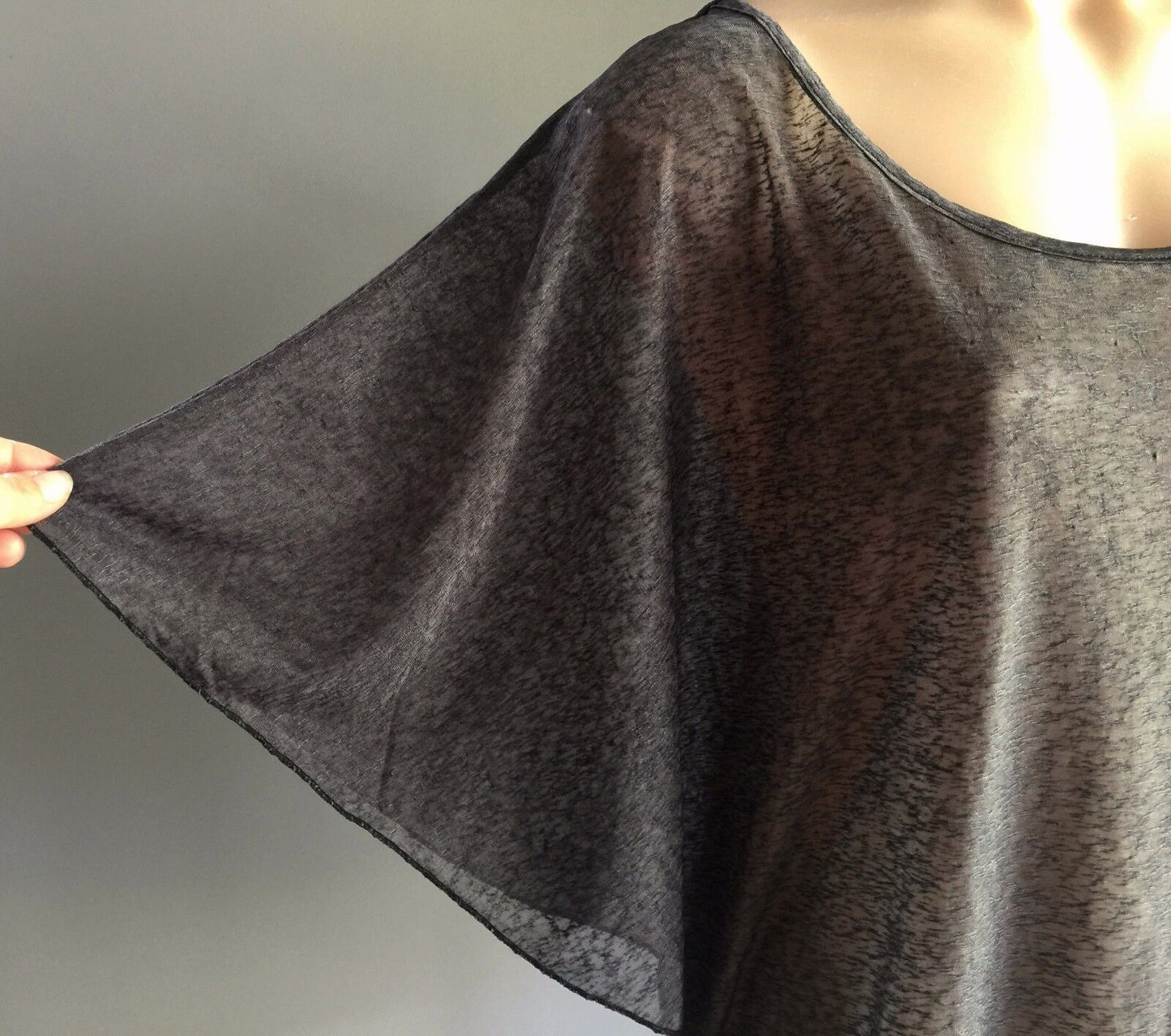 CAROLINE MORGAN Top Grey Burnout Slub Kimono Blouse Ruched Sides Size 14 NEW
