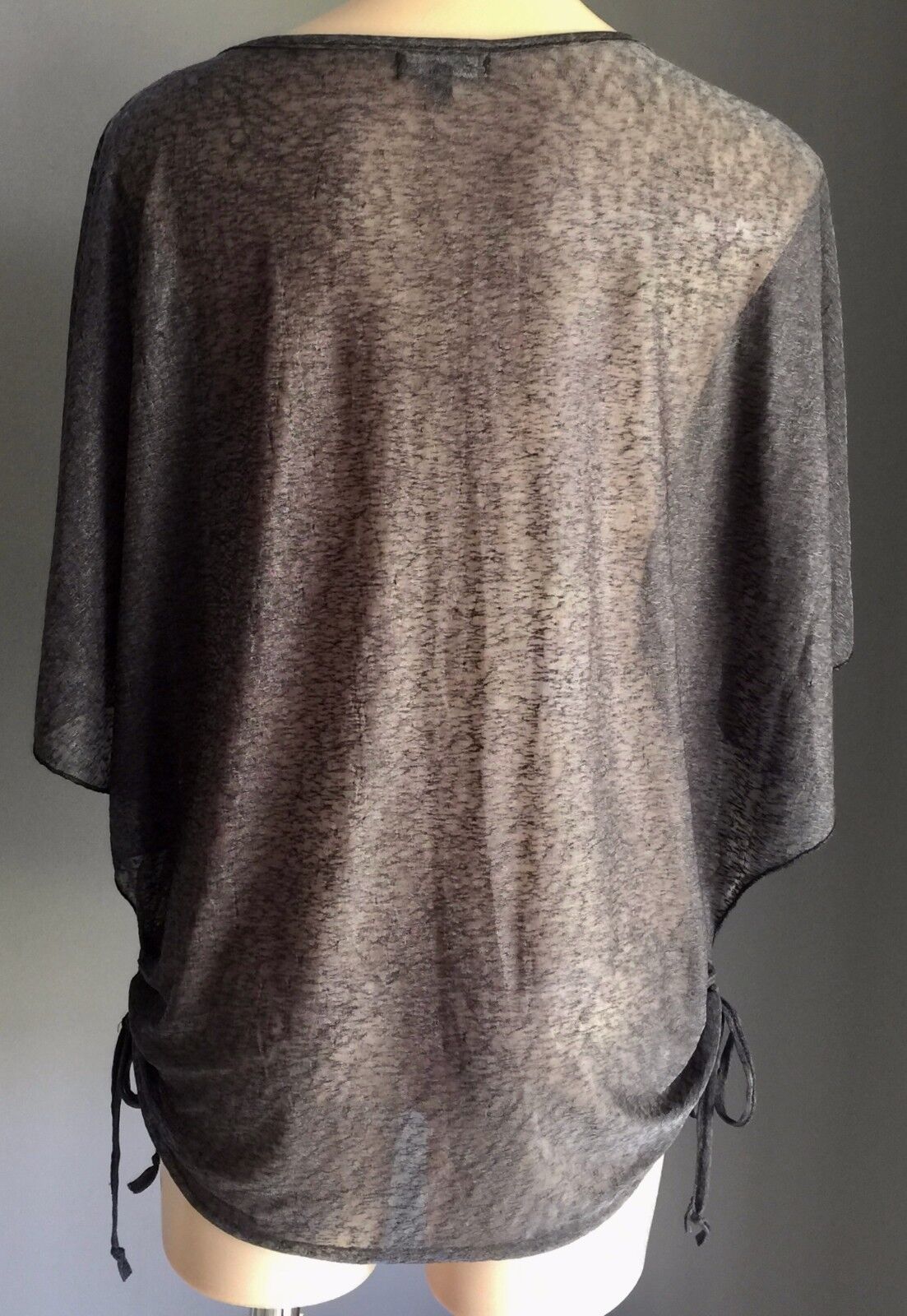 CAROLINE MORGAN Top Grey Burnout Slub Kimono Blouse Ruched Sides Size 14 NEW