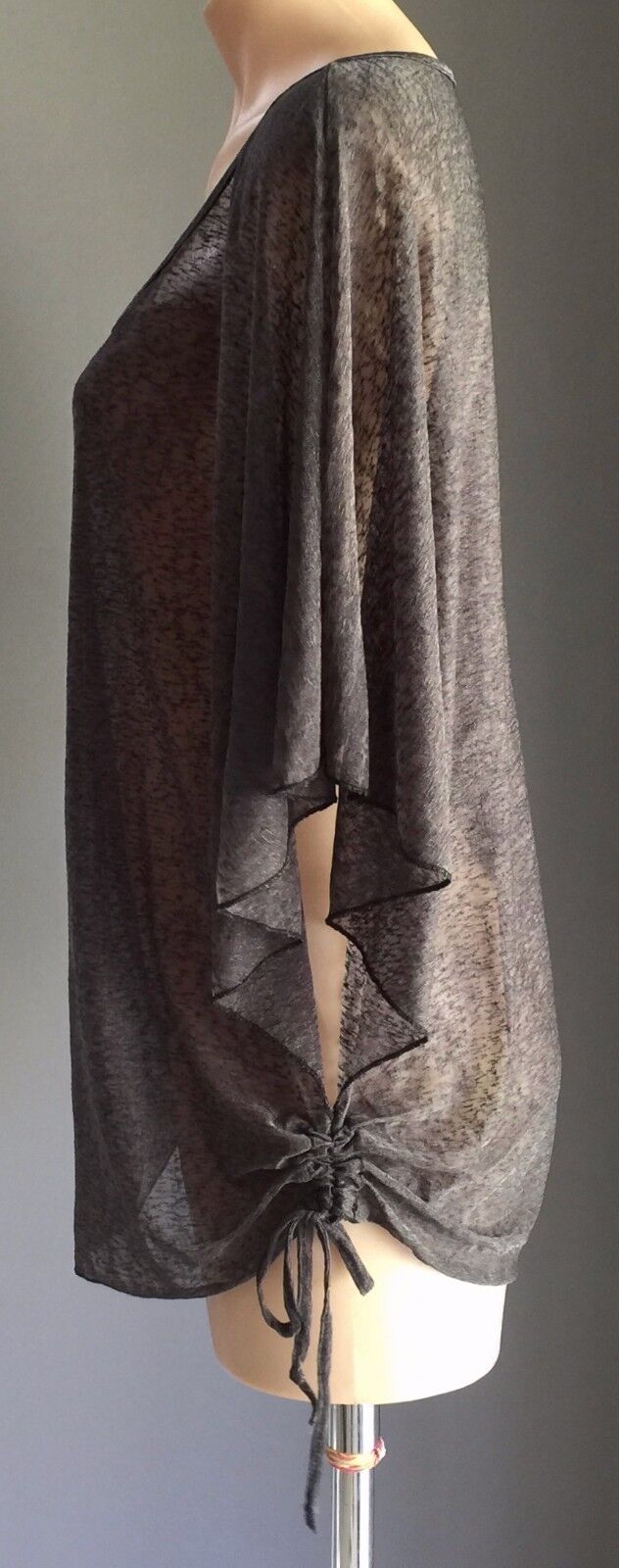 CAROLINE MORGAN Top Grey Burnout Slub Kimono Blouse Ruched Sides Size 14 NEW