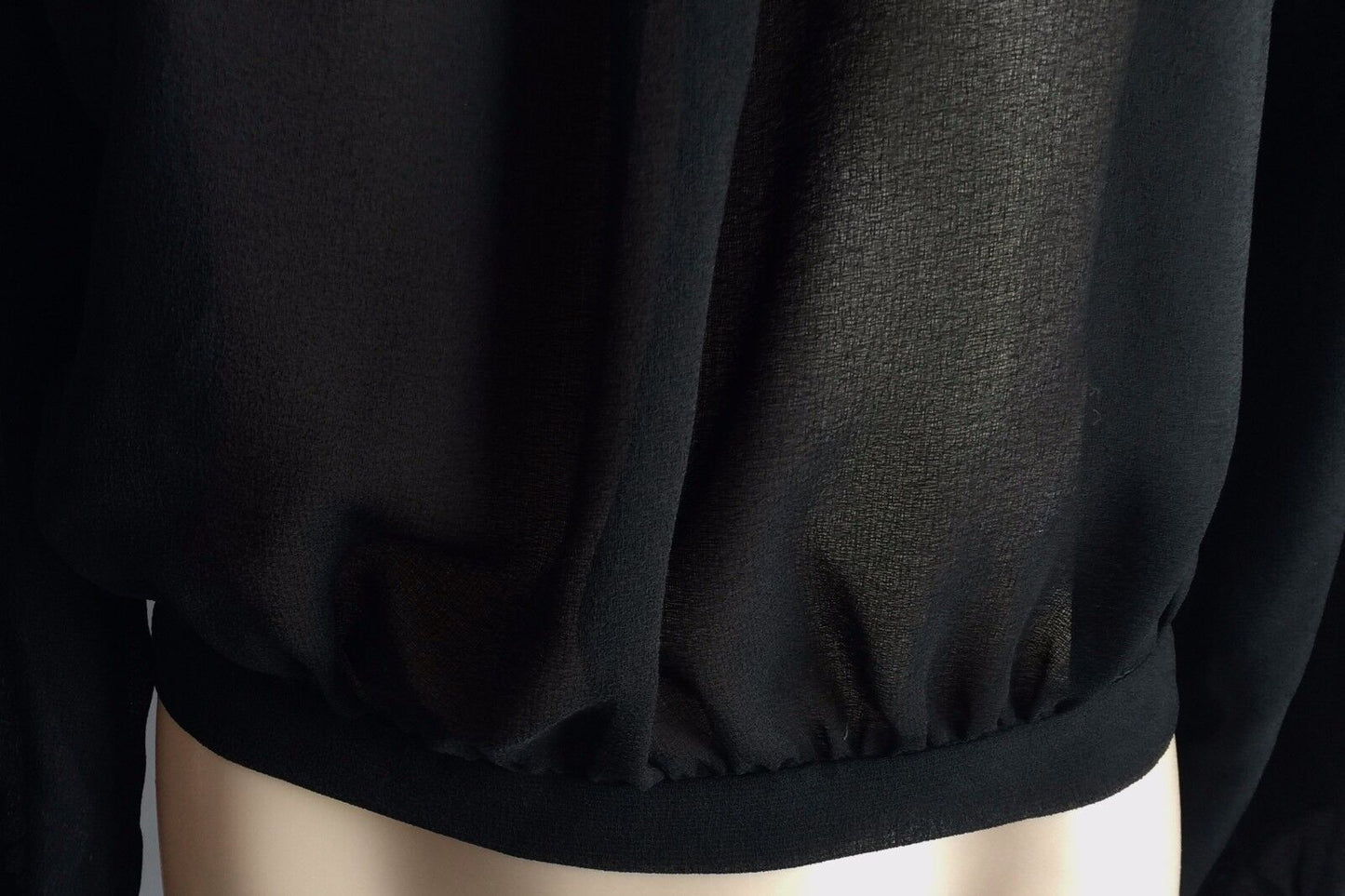 KEYHOLE BACK  3/4 Sleeve Blouse Top  Sheer High Neck  Black Lace  Size 14 Top