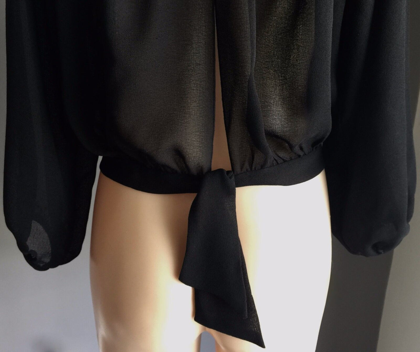 KEYHOLE BACK  3/4 Sleeve Blouse Top  Sheer High Neck  Black Lace  Size 14 Top