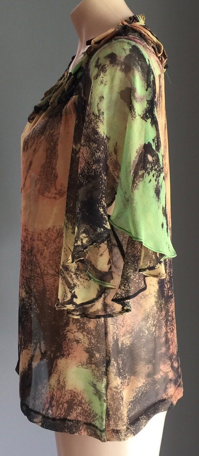 HONEY & BEAU Top MultiColoured Tree Forest Print Sheer Silk Blouse Ladies Sz 14