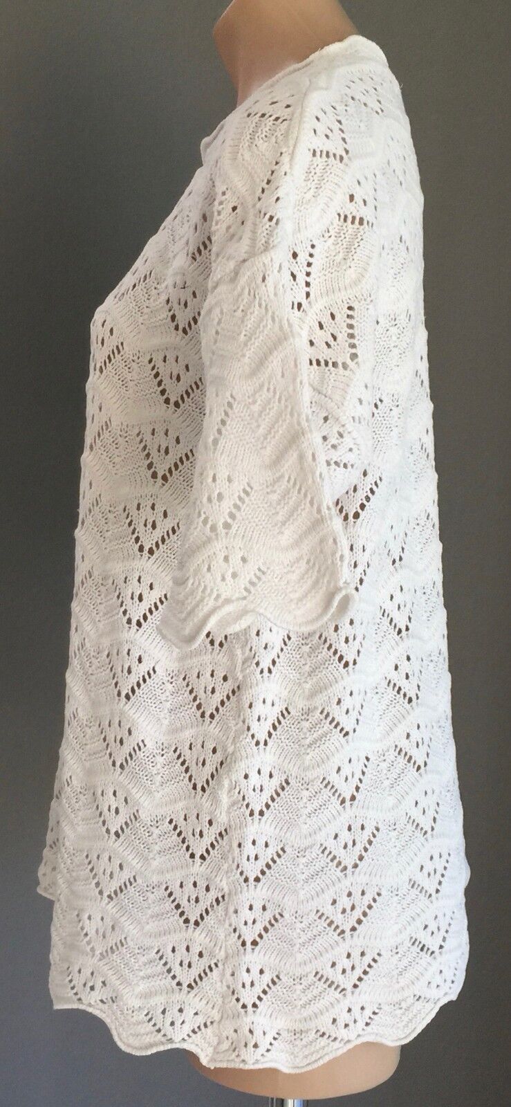 NICE BODY Knit Top Thick White Crocket Look Top Ornate Short Sleeve Size 14 Vtg