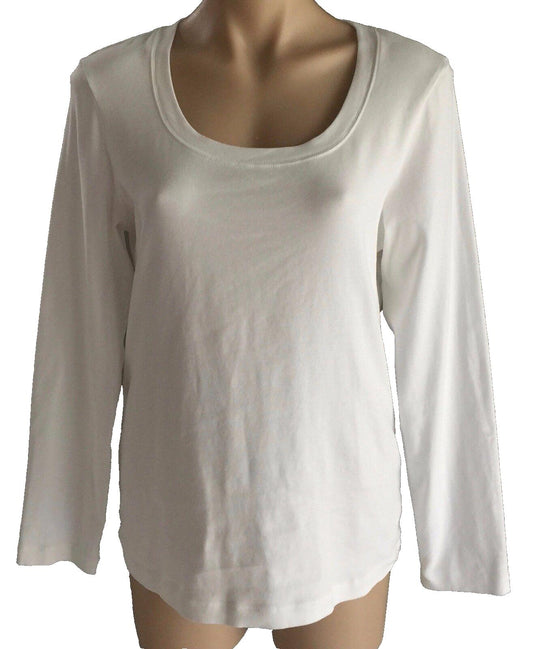 NICE FEEL Top White Long Sleeve Crew Neck Stretch Top Size L 14 Essential Basic
