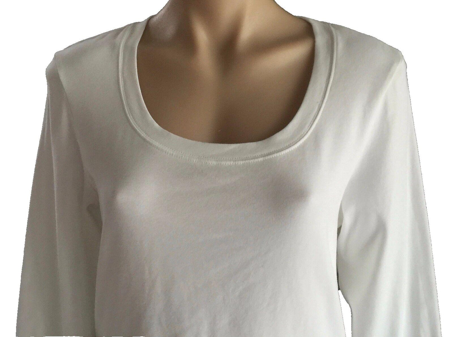NICE FEEL Top White Long Sleeve Crew Neck Stretch Top Size L 14 Essential Basic