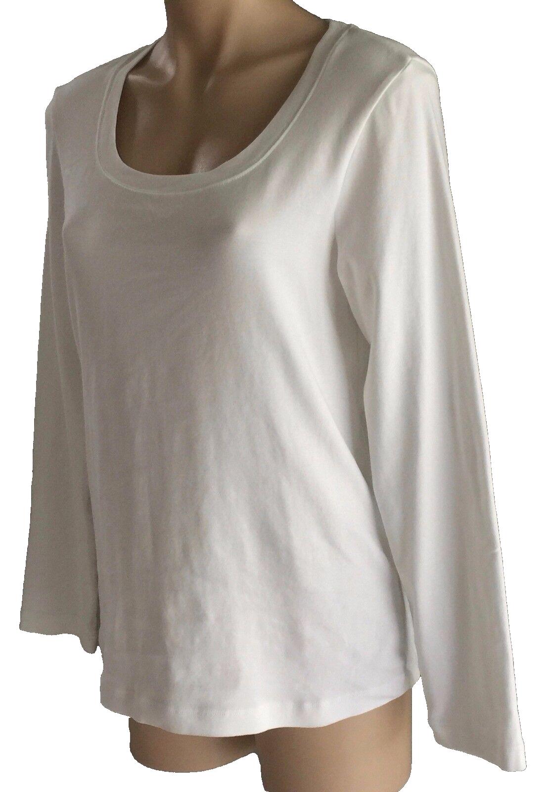 NICE FEEL Top White Long Sleeve Crew Neck Stretch Top Size L 14 Essential Basic