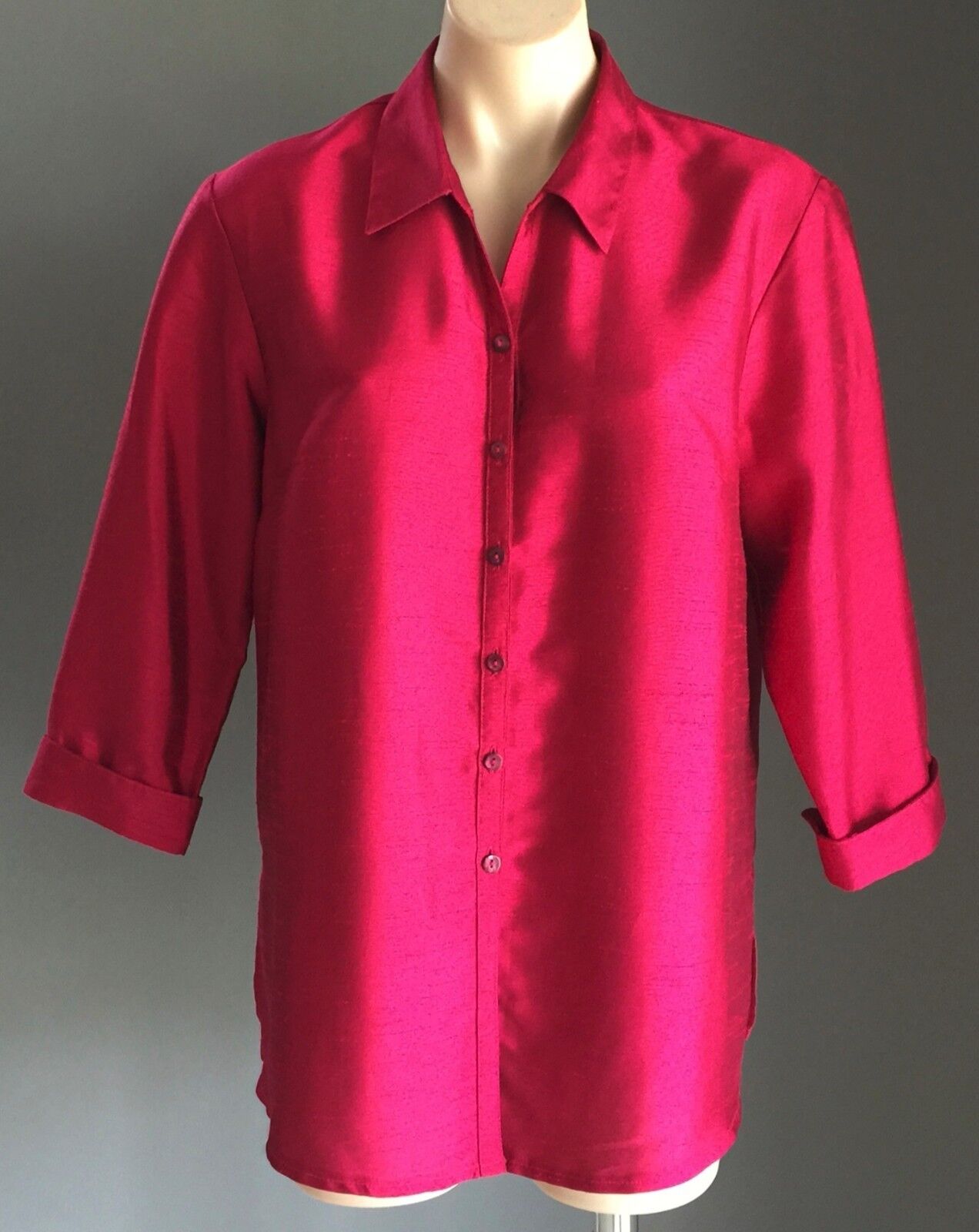 New THE CLOTHING COMPANY Top Cerise 3/4 Sleeve Shirt Red Pink Ladies Size 14