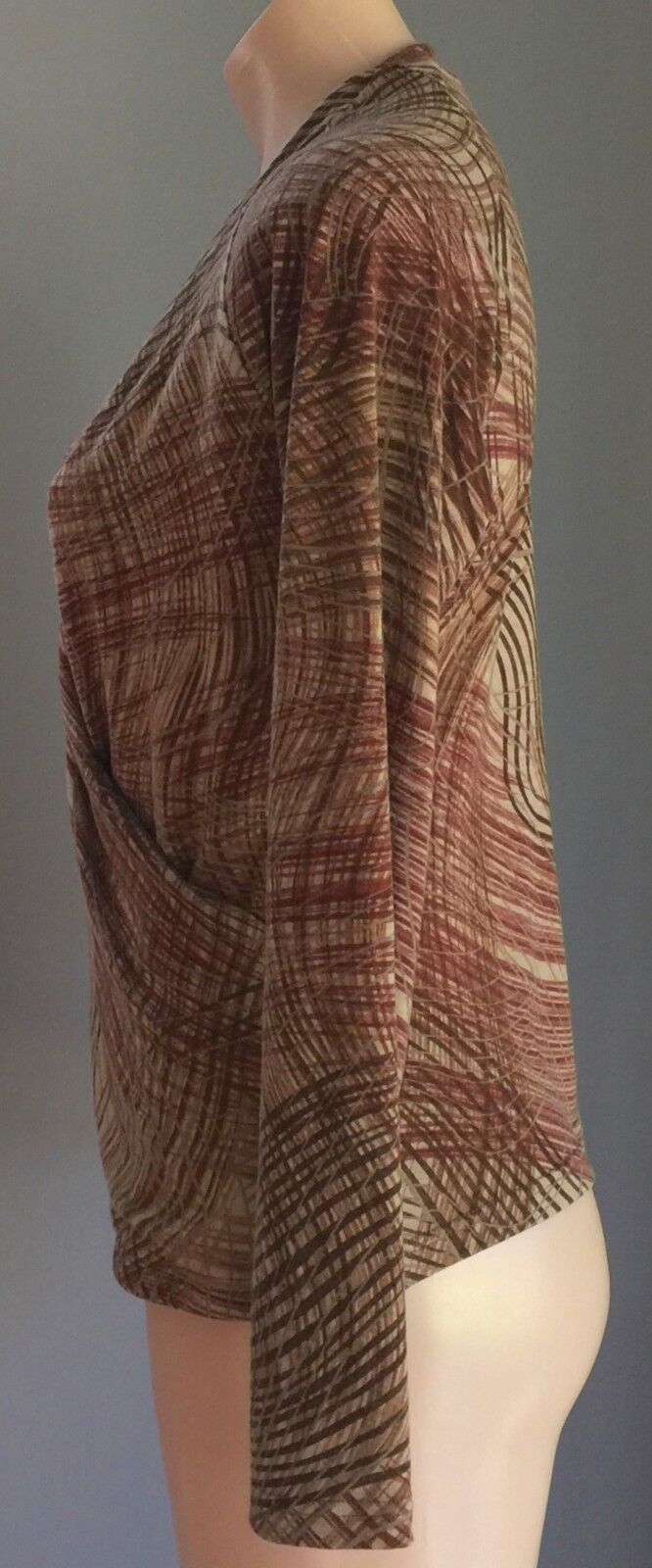 GEORGE Knit Top Long Sleeve Brown Hues Print Pattern Cross Over Stretch Size 14