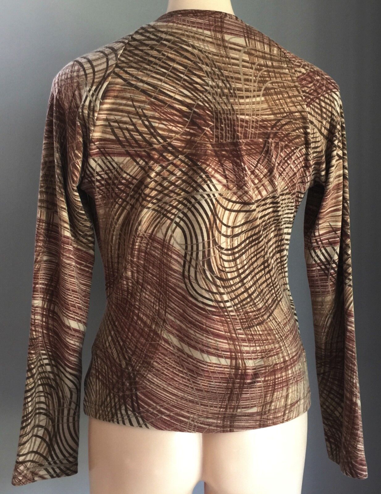GEORGE Knit Top Long Sleeve Brown Hues Print Pattern Cross Over Stretch Size 14